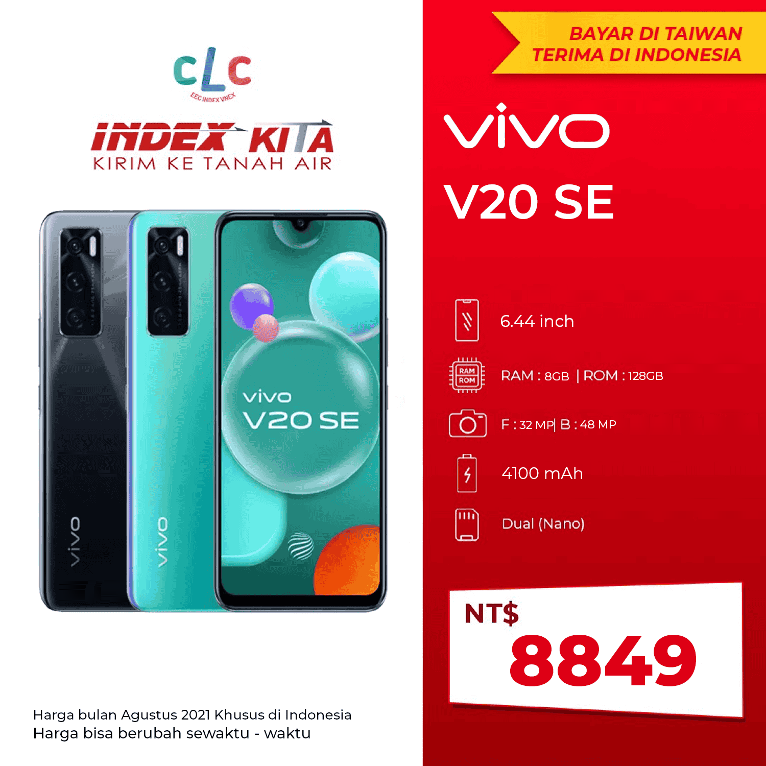 VIVO V20 SE 8GB/128GB - BLACK (INDEX KITA)