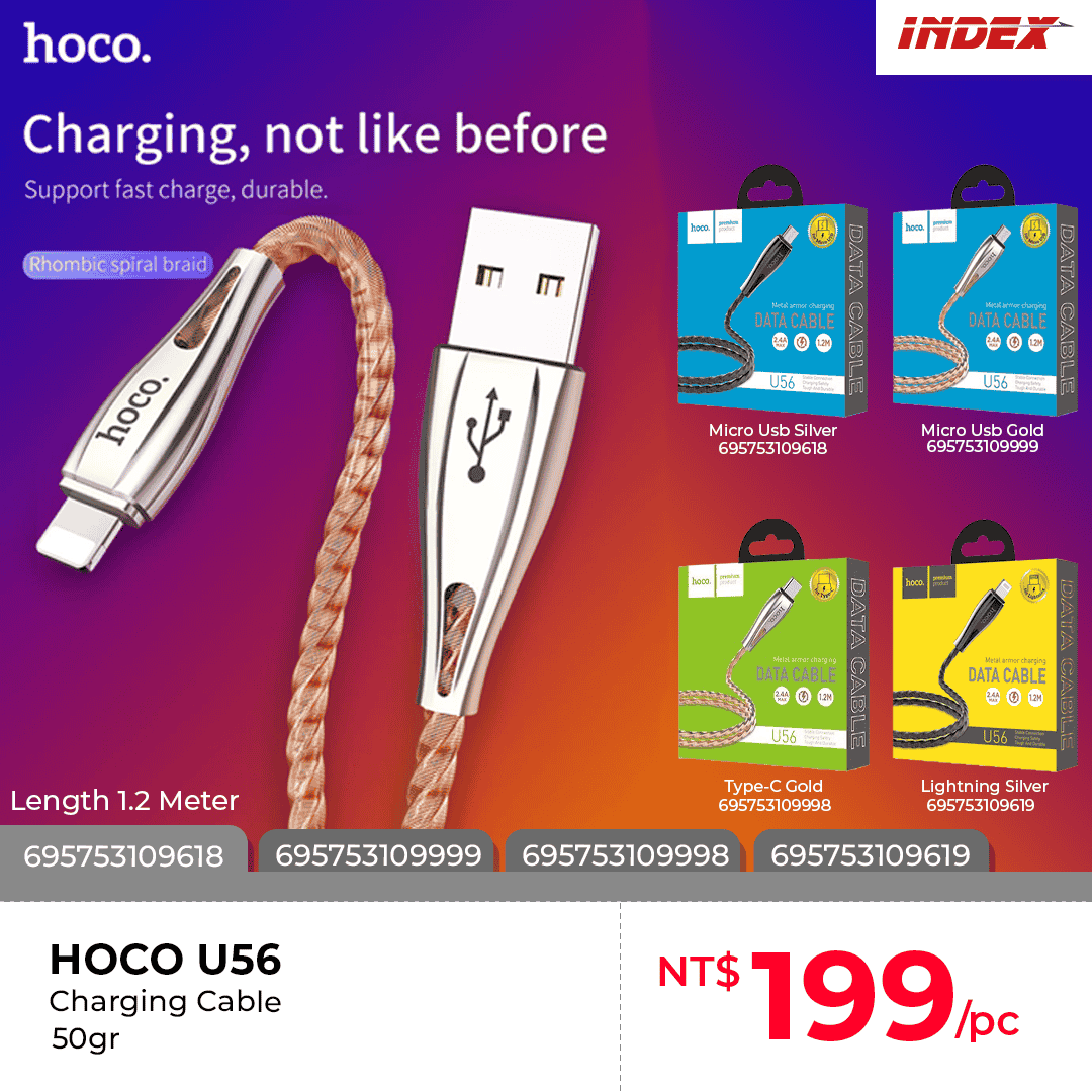 HOCO U56 iPhone Charging Cable 1.2M(2.4A)-Gray