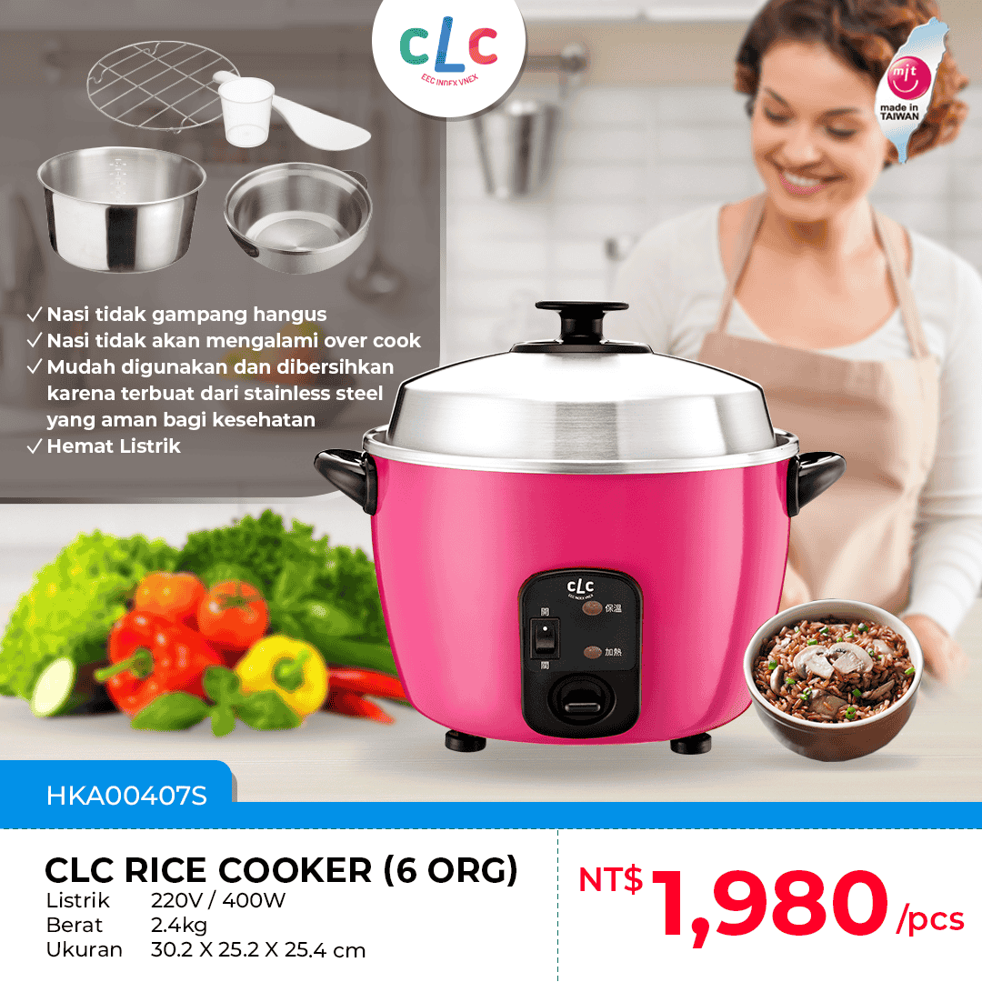 CLC Stainless Steel Rice Cooker 220V-6 orang